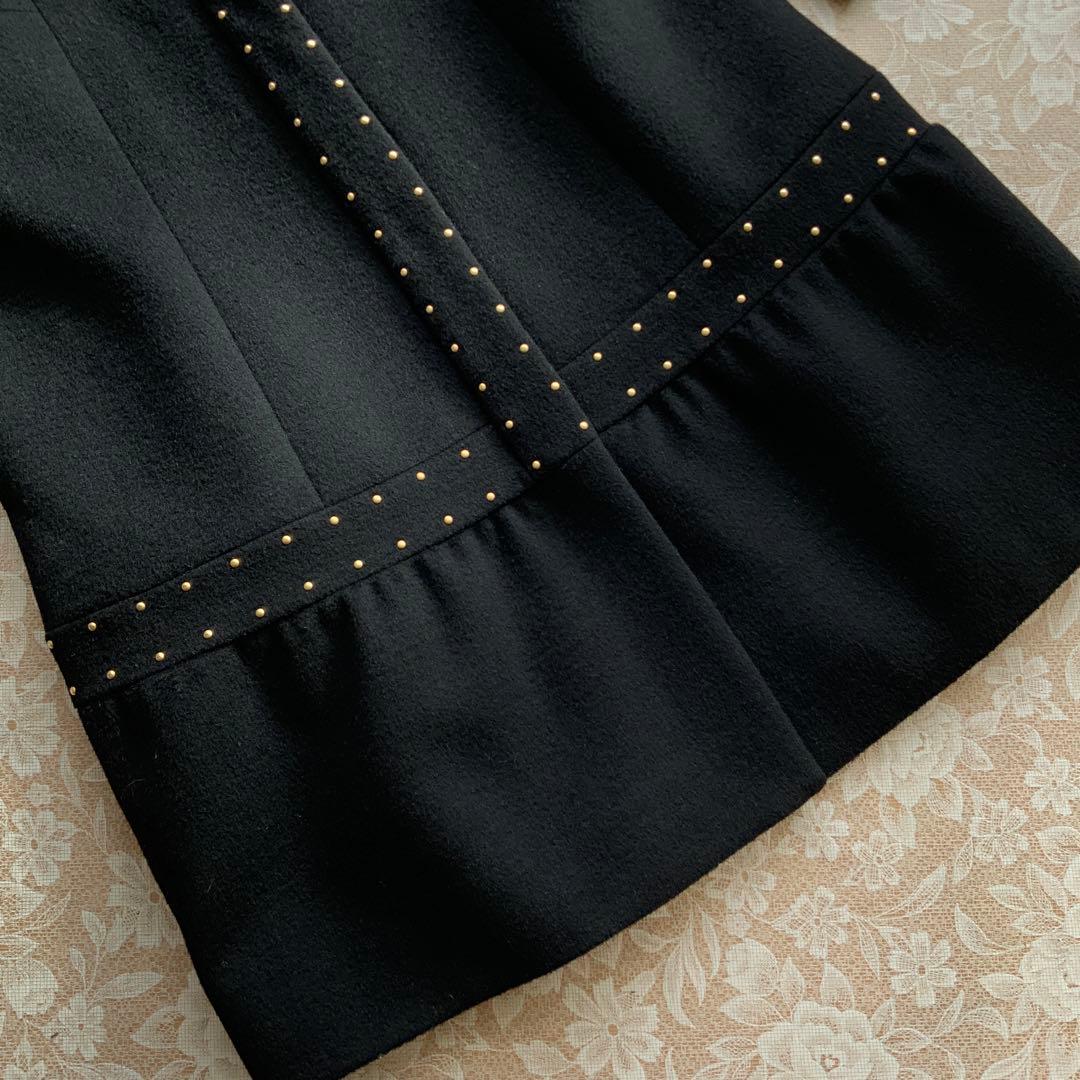 美品　TOCCA トッカ　ウール　スタッズ装飾　ステンカラーロングコート0黒