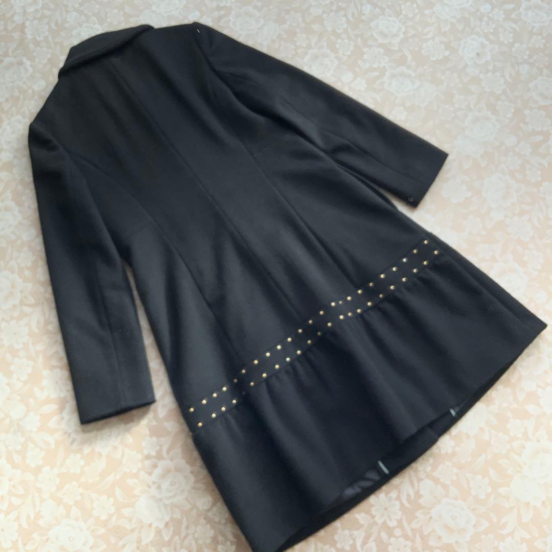 美品　TOCCA トッカ　ウール　スタッズ装飾　ステンカラーロングコート0黒