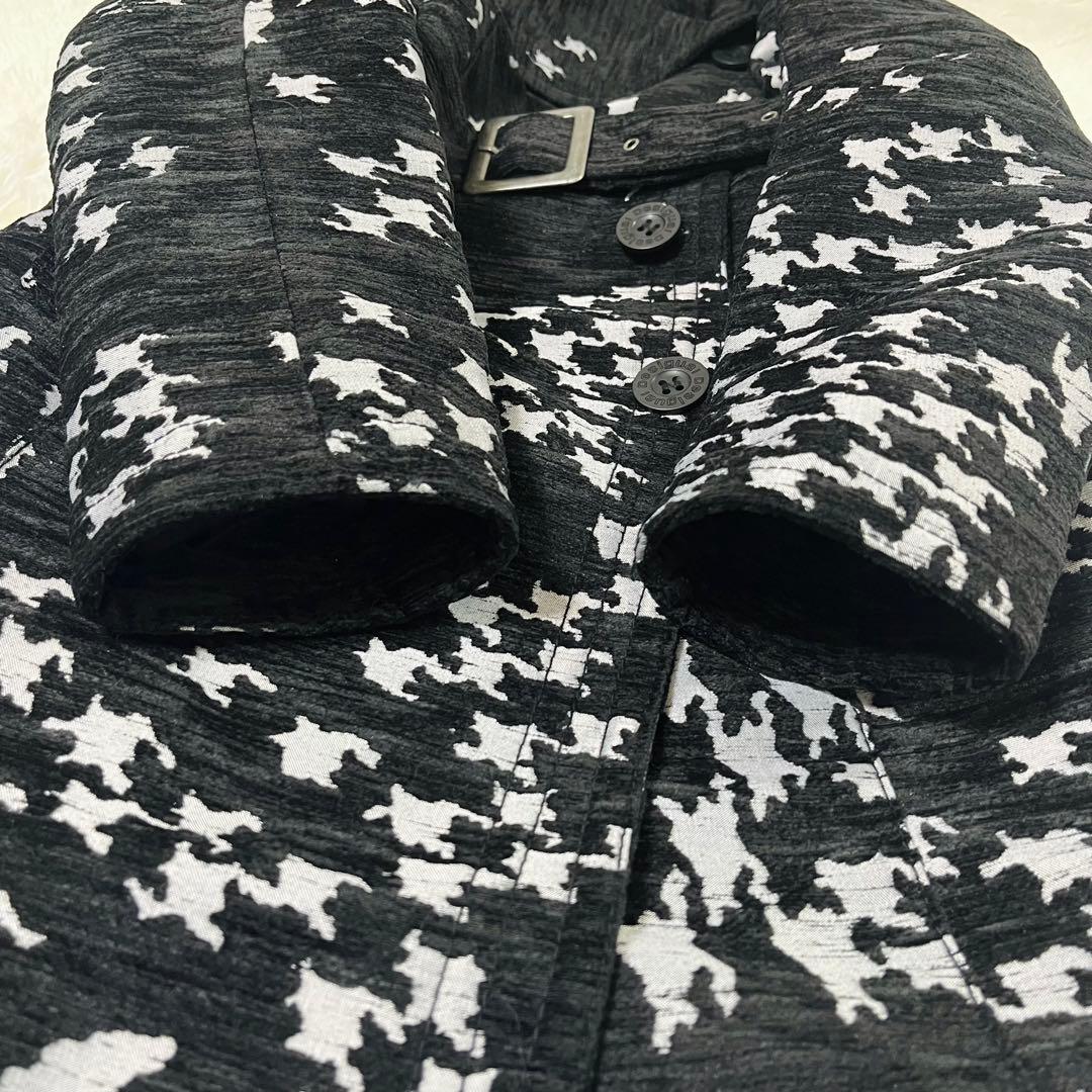 美品 デシグアル Desigual 千鳥格子 総柄 ロングコート ベルト 42号