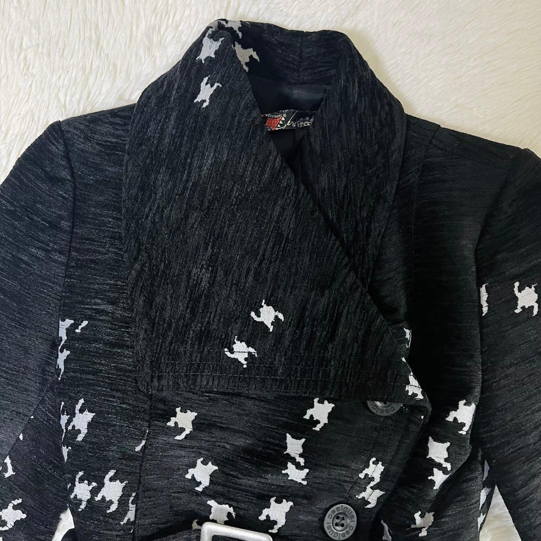 美品 デシグアル Desigual 千鳥格子 総柄 ロングコート ベルト 42号