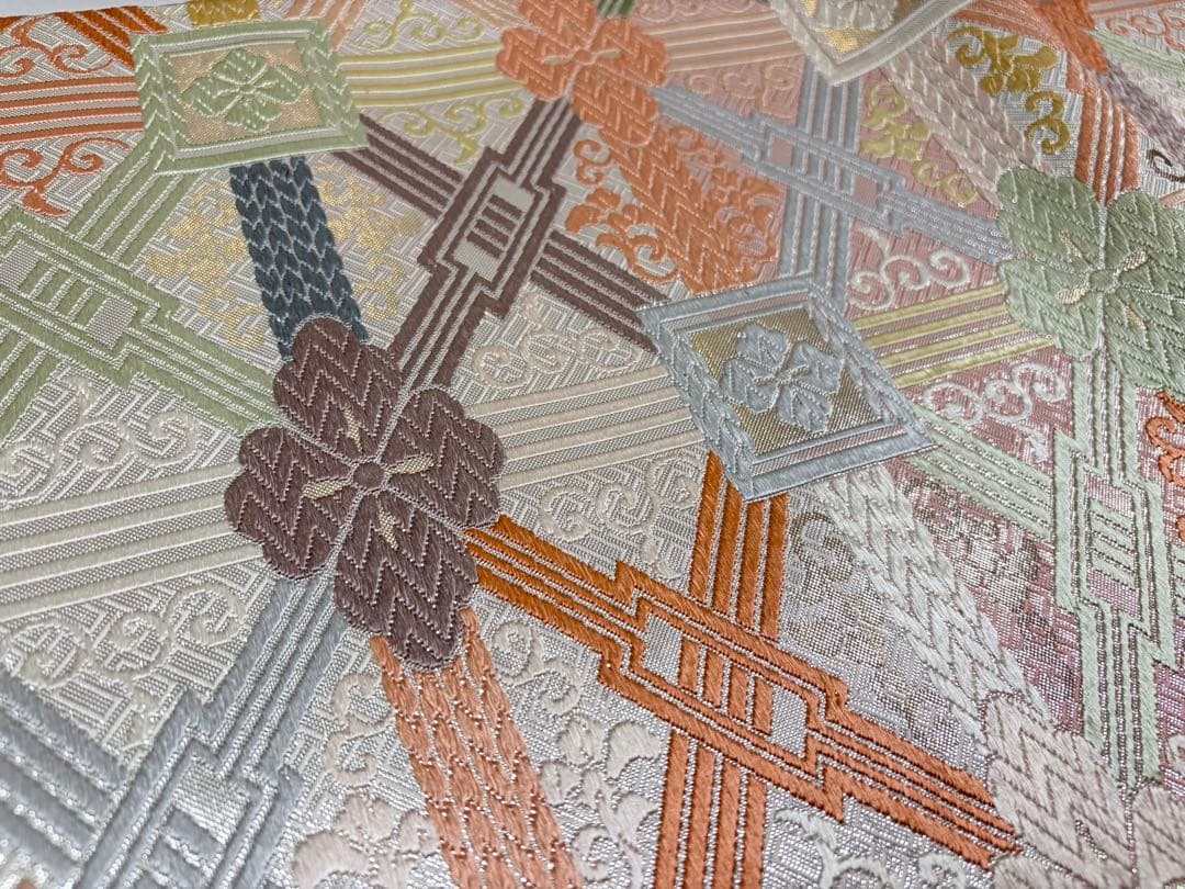 A5 佐賀唐織 蜀江襷地文 華文 銀糸 正絹 六通 袋帯 フォーマル O140