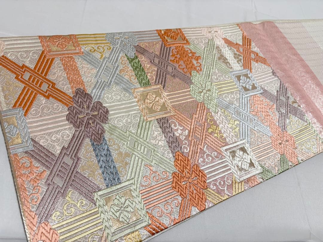 A5 佐賀唐織 蜀江襷地文 華文 銀糸 正絹 六通 袋帯 フォーマル O140