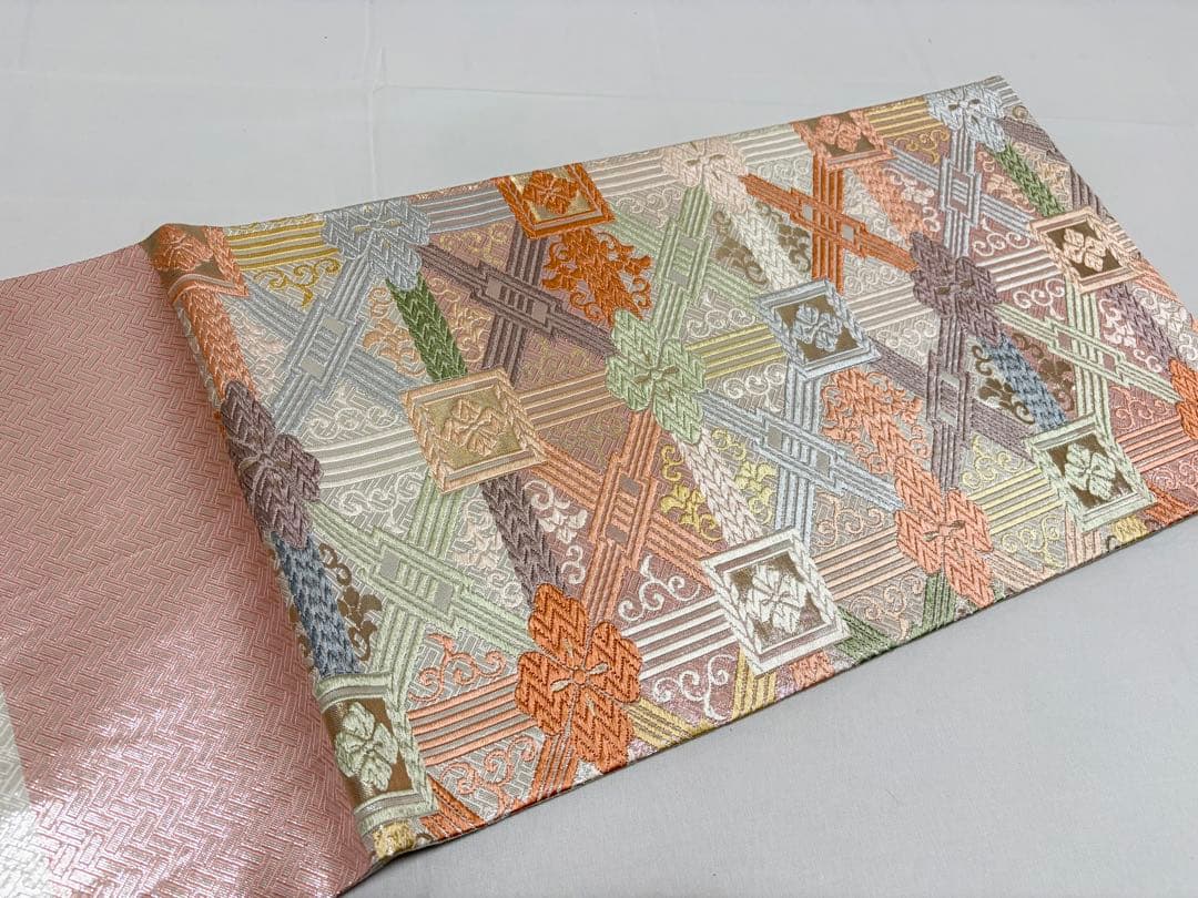 A5 佐賀唐織 蜀江襷地文 華文 銀糸 正絹 六通 袋帯 フォーマル O140