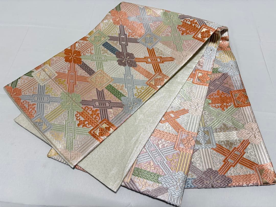 A5 佐賀唐織 蜀江襷地文 華文 銀糸 正絹 六通 袋帯 フォーマル O140