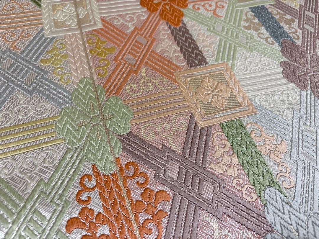 A5 佐賀唐織 蜀江襷地文 華文 銀糸 正絹 六通 袋帯 フォーマル O140