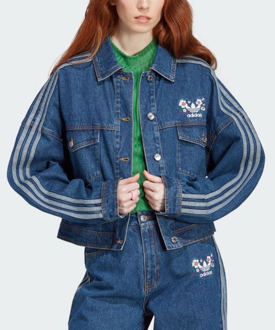 adidas デニム ジャケット 3XL 花刺繍