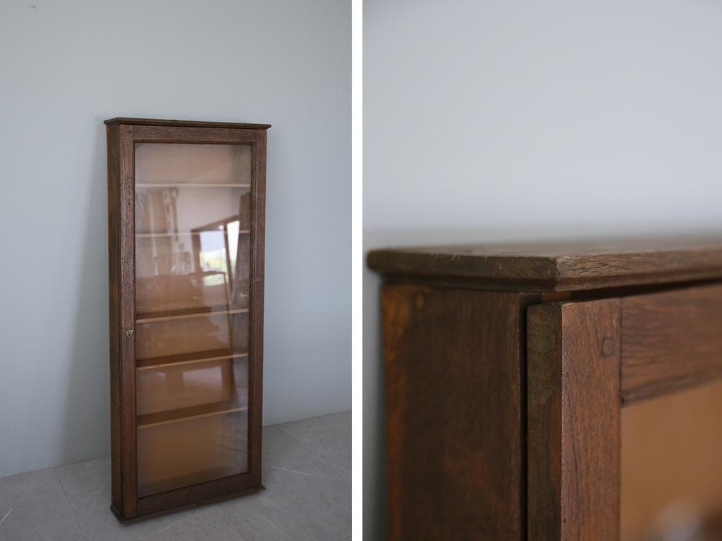 英国アンティーク壁掛けディスプレイショーケース/飾り棚キャビネット(77-199