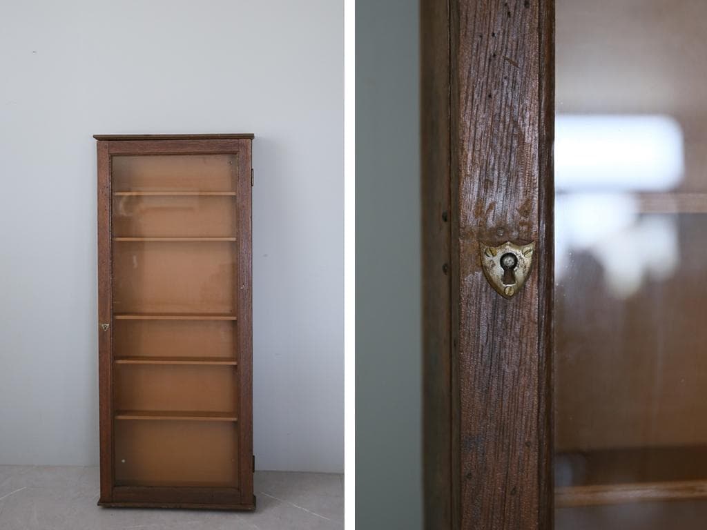 英国アンティーク壁掛けディスプレイショーケース/飾り棚キャビネット(77-199