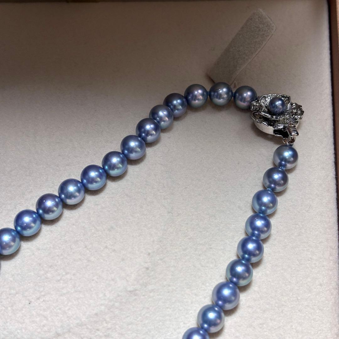 【テリ強✨】　あこや真珠　パール　ネックレス　ブルー系　SILVER刻印