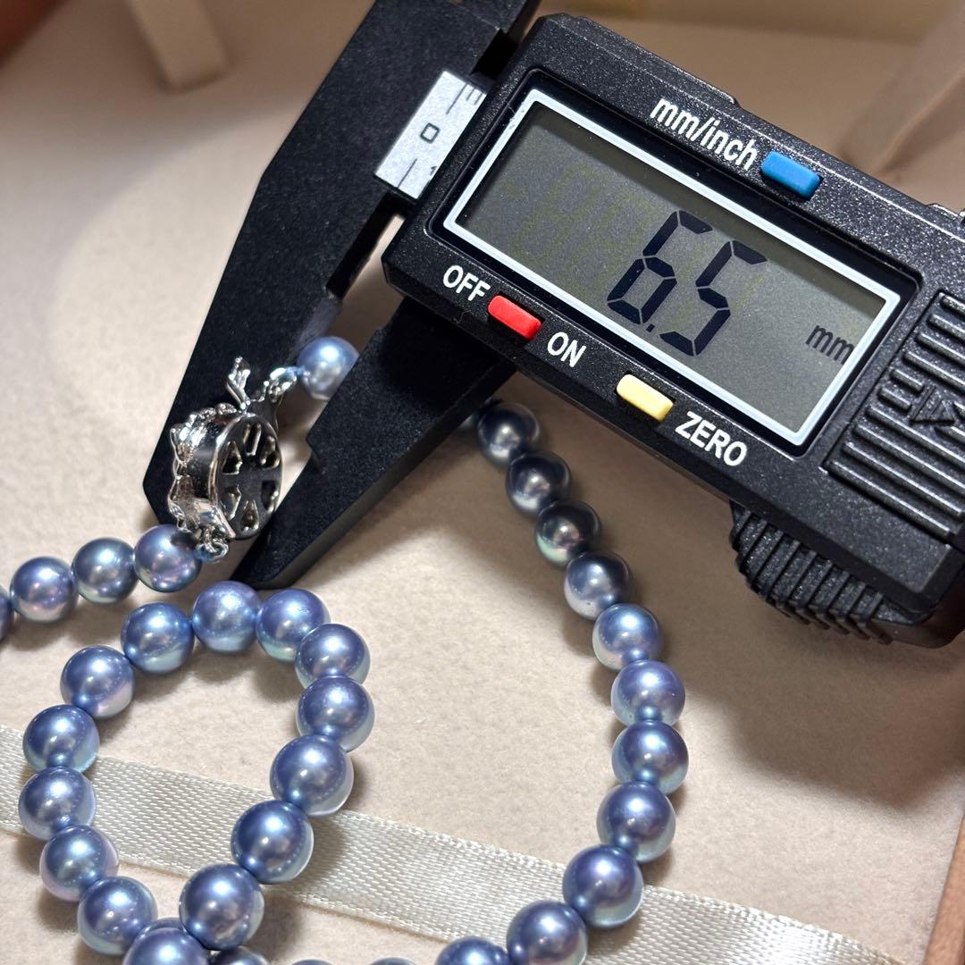 【テリ強✨】　あこや真珠　パール　ネックレス　ブルー系　SILVER刻印