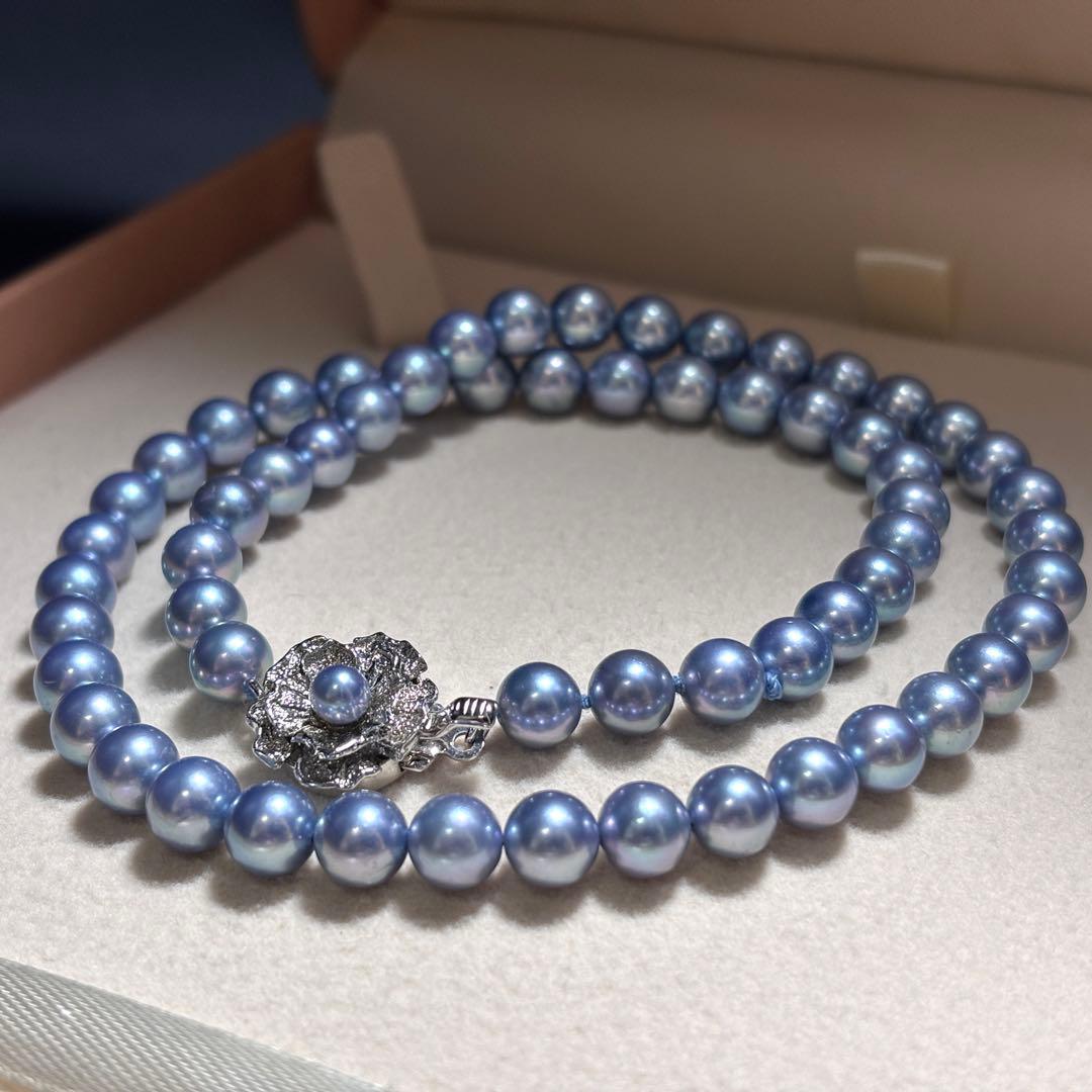 【テリ強✨】　あこや真珠　パール　ネックレス　ブルー系　SILVER刻印