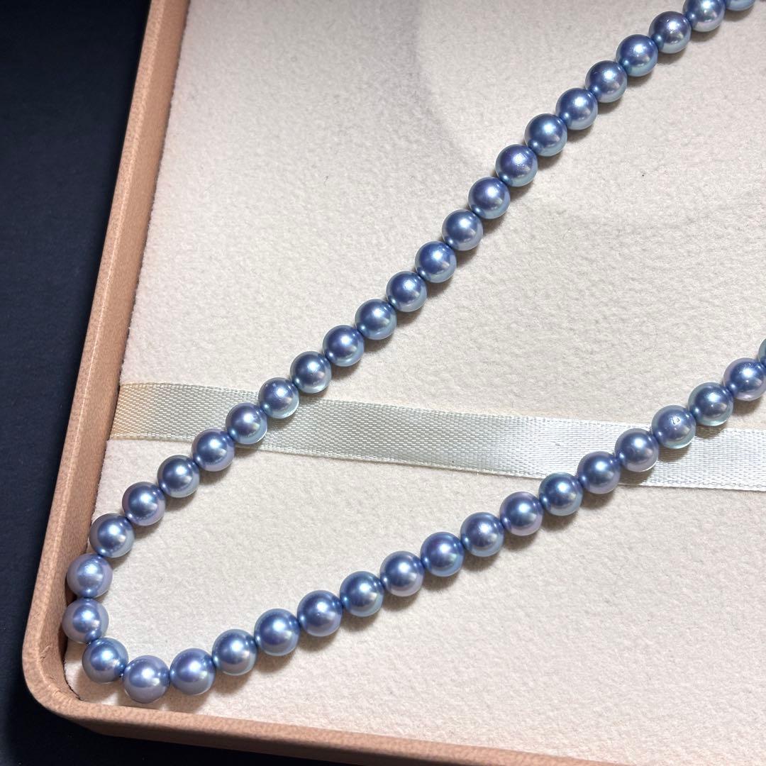 【テリ強✨】　あこや真珠　パール　ネックレス　ブルー系　SILVER刻印
