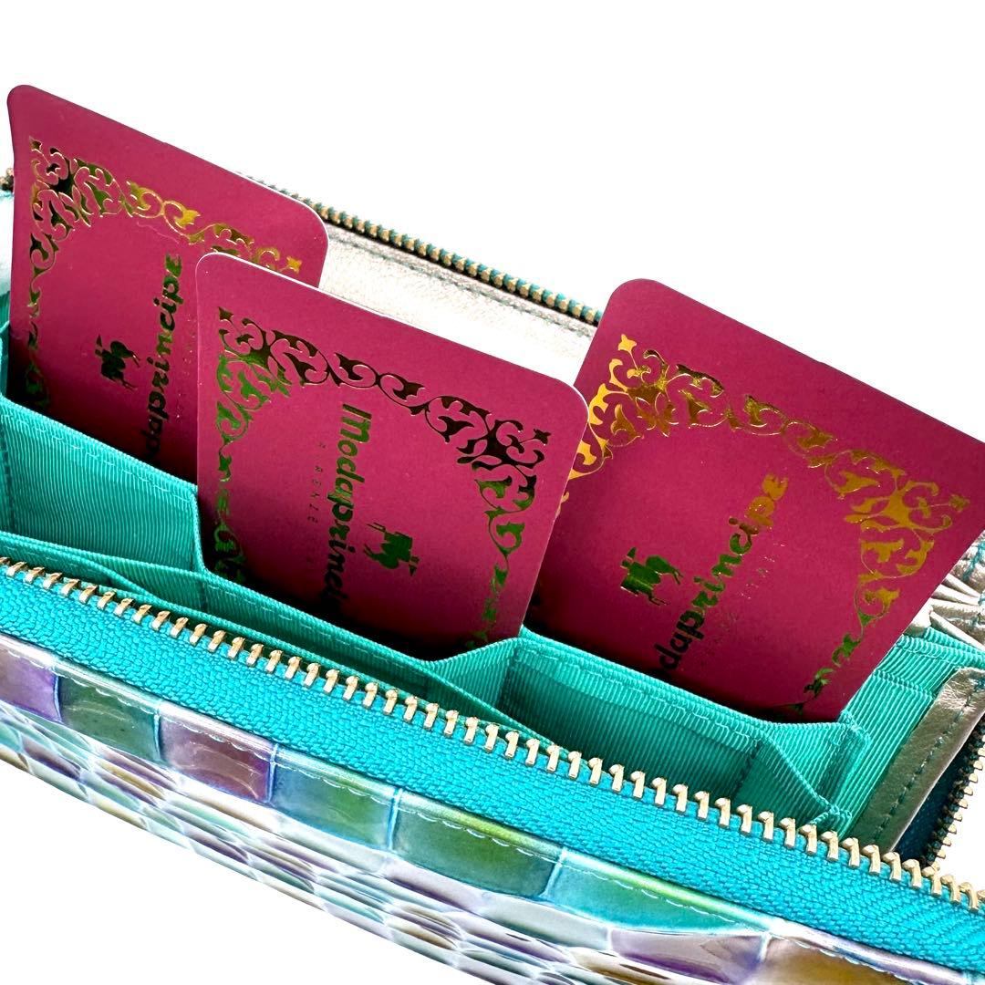 未使用✨モーダプリンチペ ラウンドジップ長財布 クロコ型押し ステンドグラス風