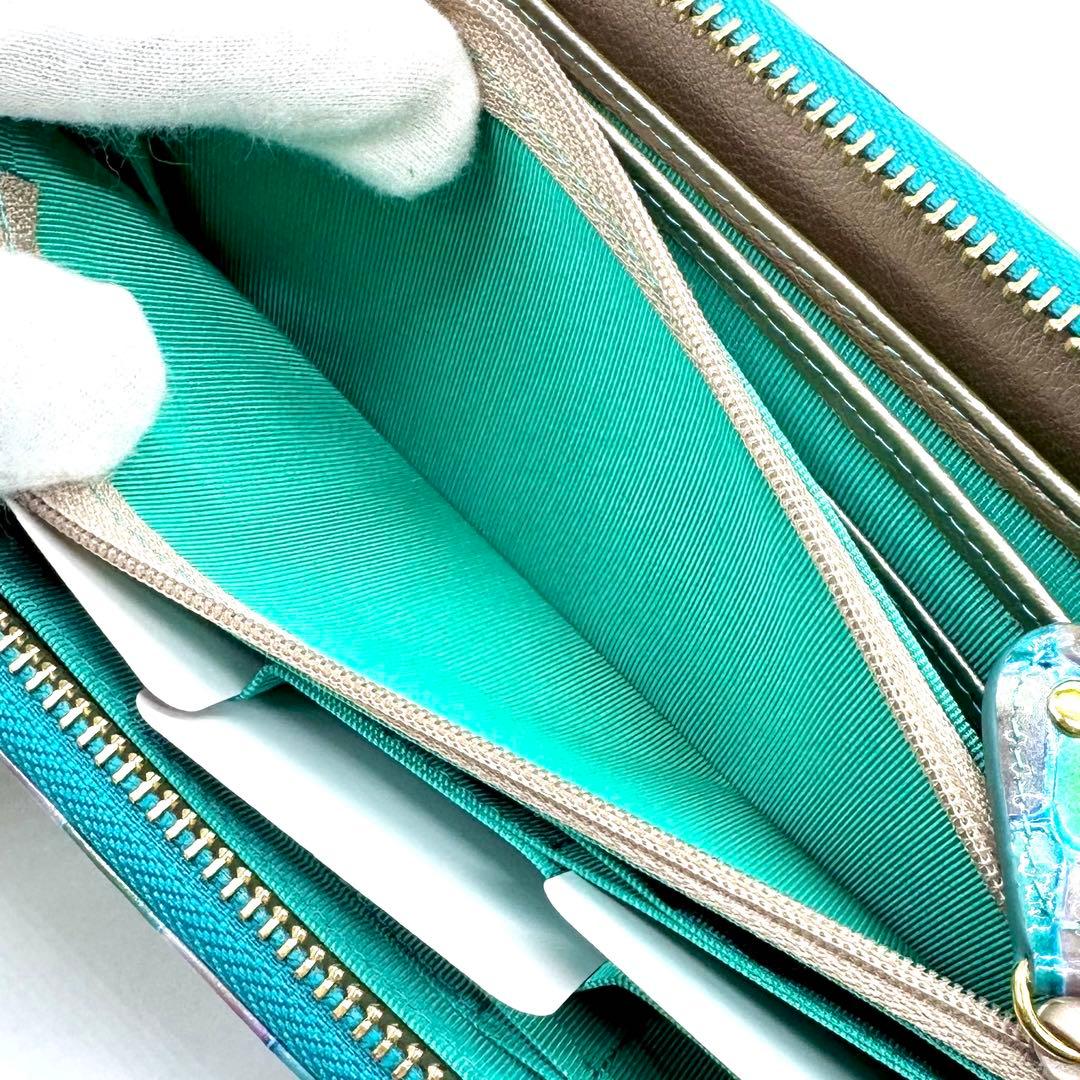 未使用✨モーダプリンチペ ラウンドジップ長財布 クロコ型押し ステンドグラス風