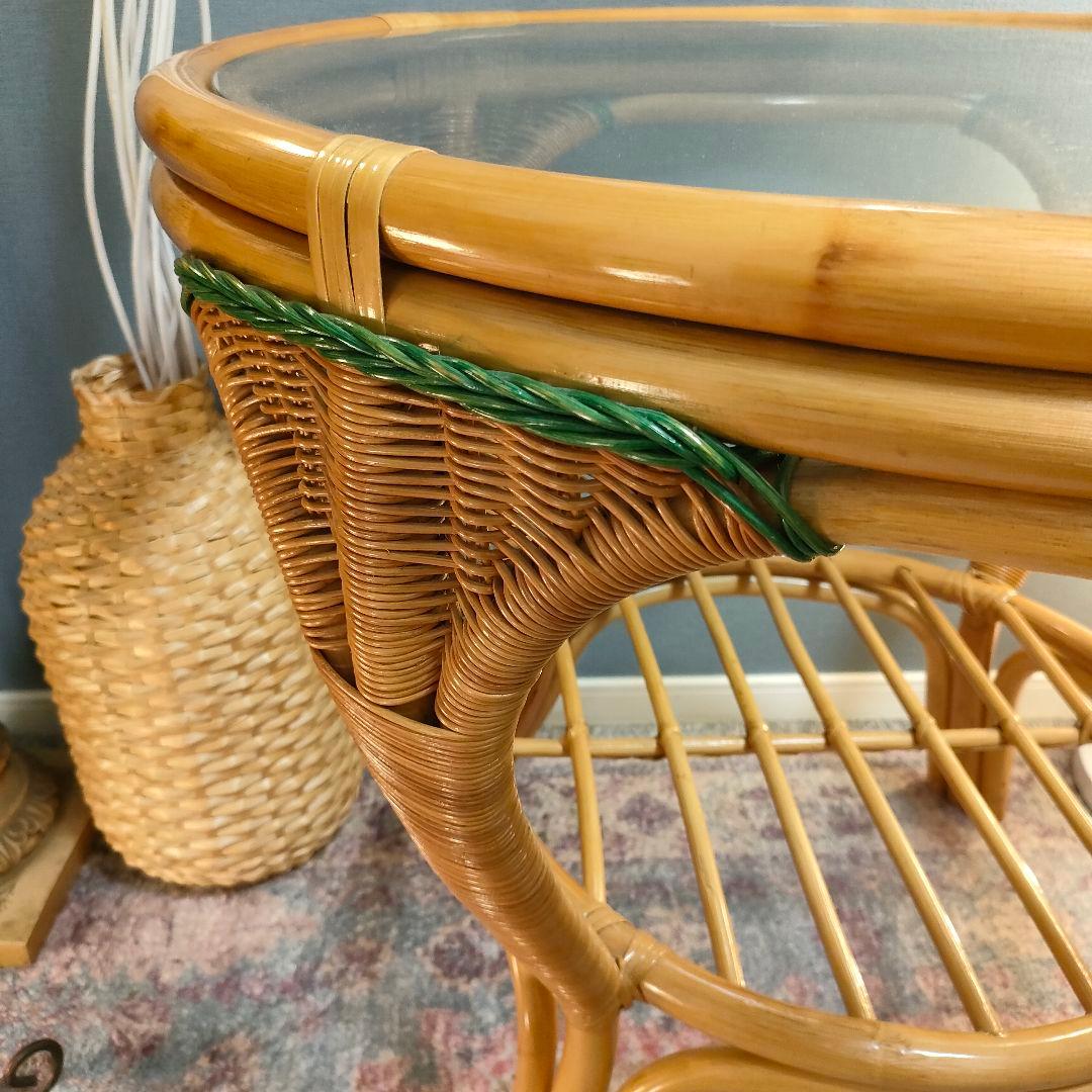 【レトロモダン】ラタン 籐 センターテーブル ダイニングテーブル