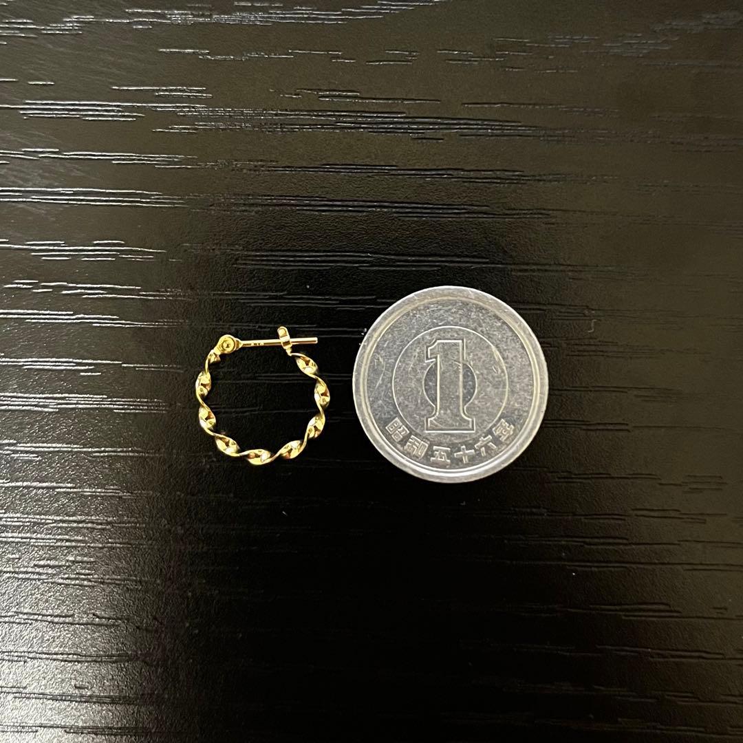 K18 18金 イエローゴールド フープピアス ツイスト14mm