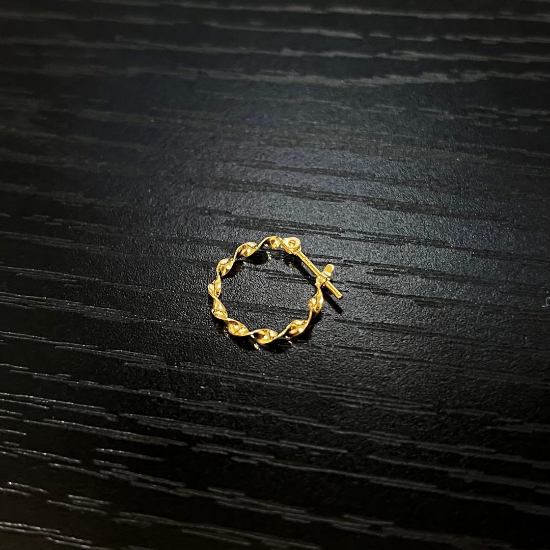 K18 18金 イエローゴールド フープピアス ツイスト14mm