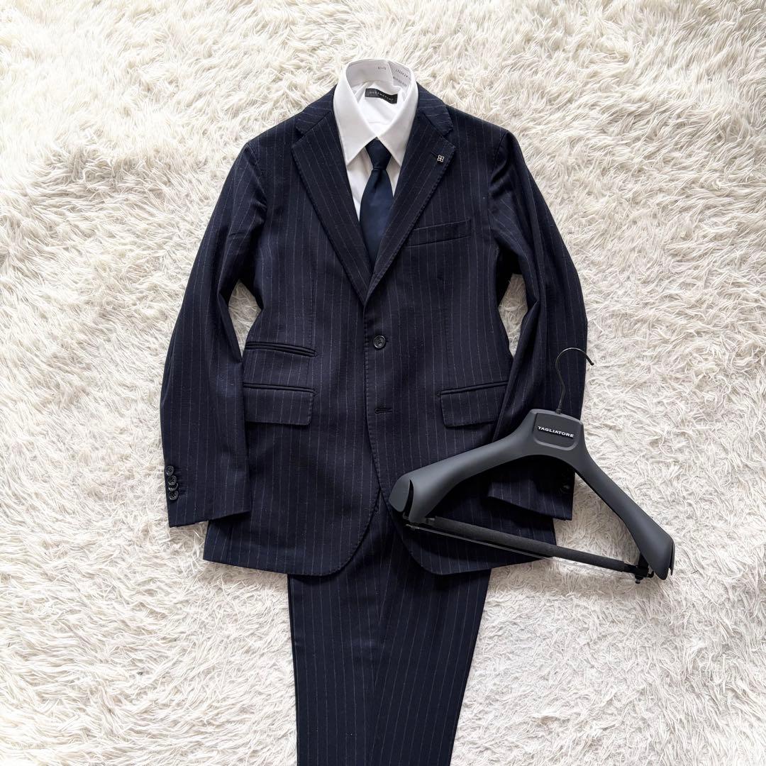 <美品>TAGLIATORE モンテカルロ 秋冬 ウール ネイビー スーツ 46