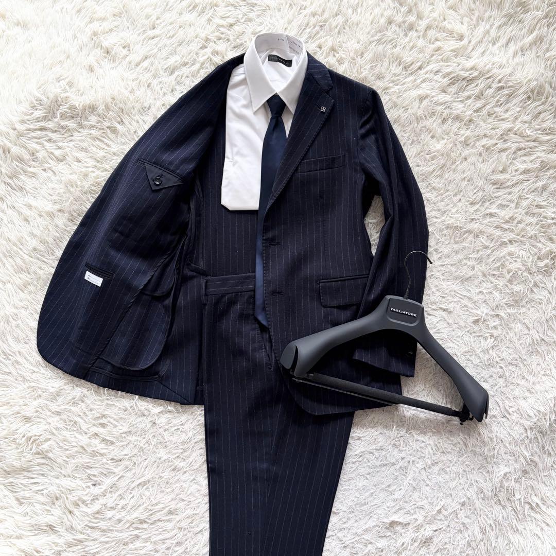 <美品>TAGLIATORE モンテカルロ 秋冬 ウール ネイビー スーツ 46