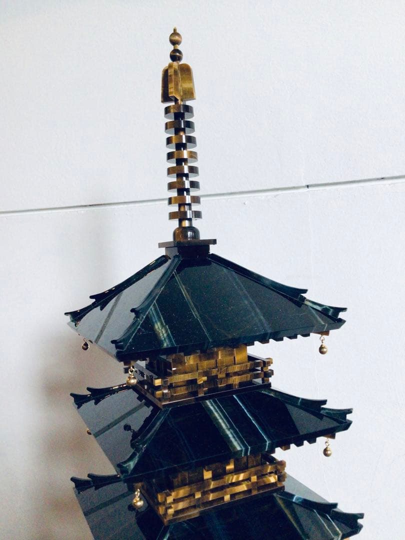 ◉伝統工芸士 小澤朗雲◉甲州水晶貴石細工・五重塔・虎目石・純金K18◉300万円