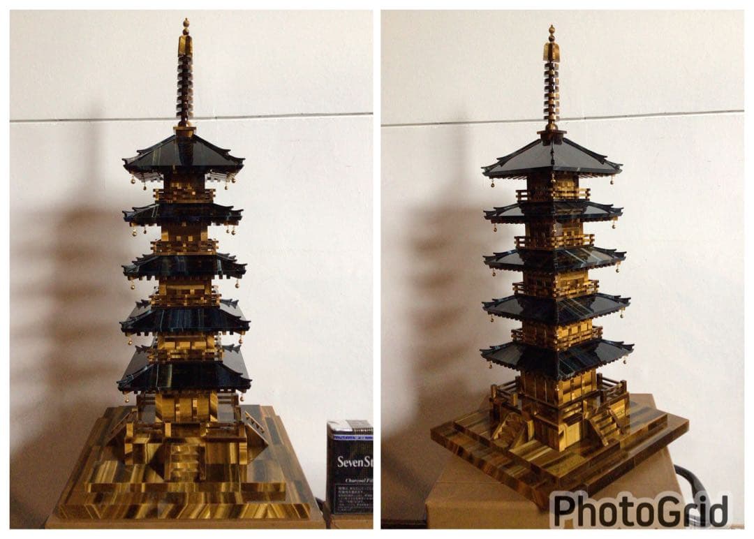 ◉伝統工芸士 小澤朗雲◉甲州水晶貴石細工・五重塔・虎目石・純金K18◉300万円