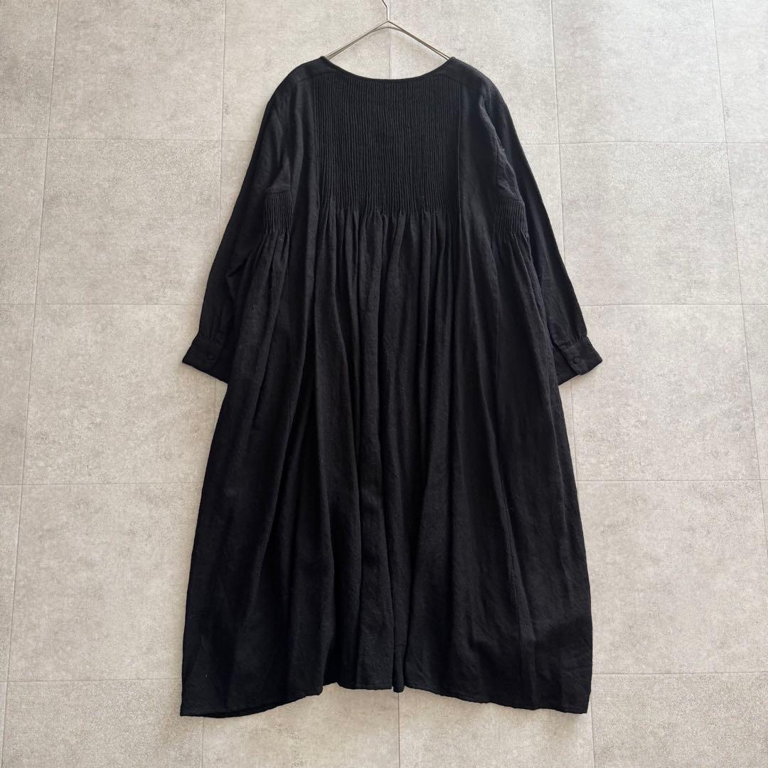 メゾンドソイル　ウール ピンタック ロングワンピース　フレア　黒