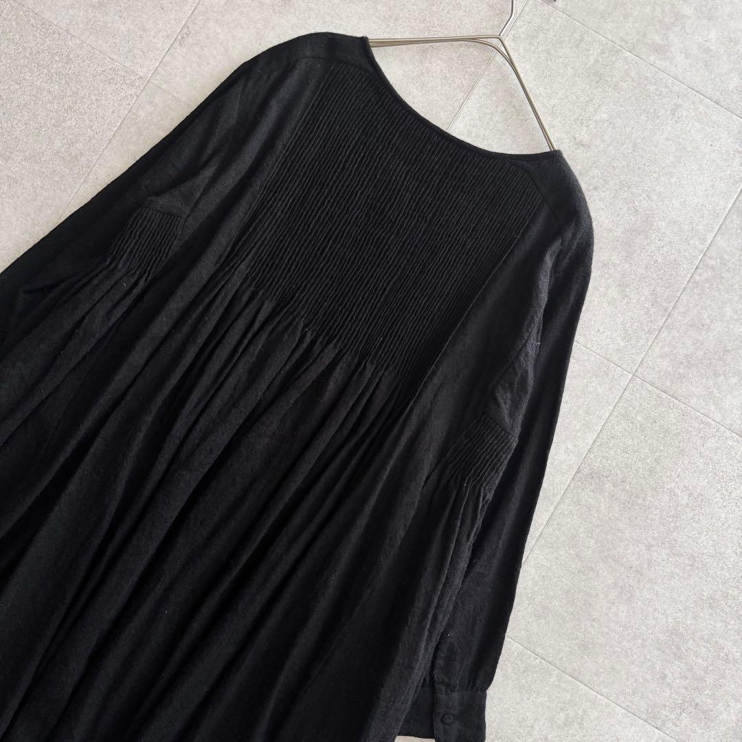 メゾンドソイル　ウール ピンタック ロングワンピース　フレア　黒