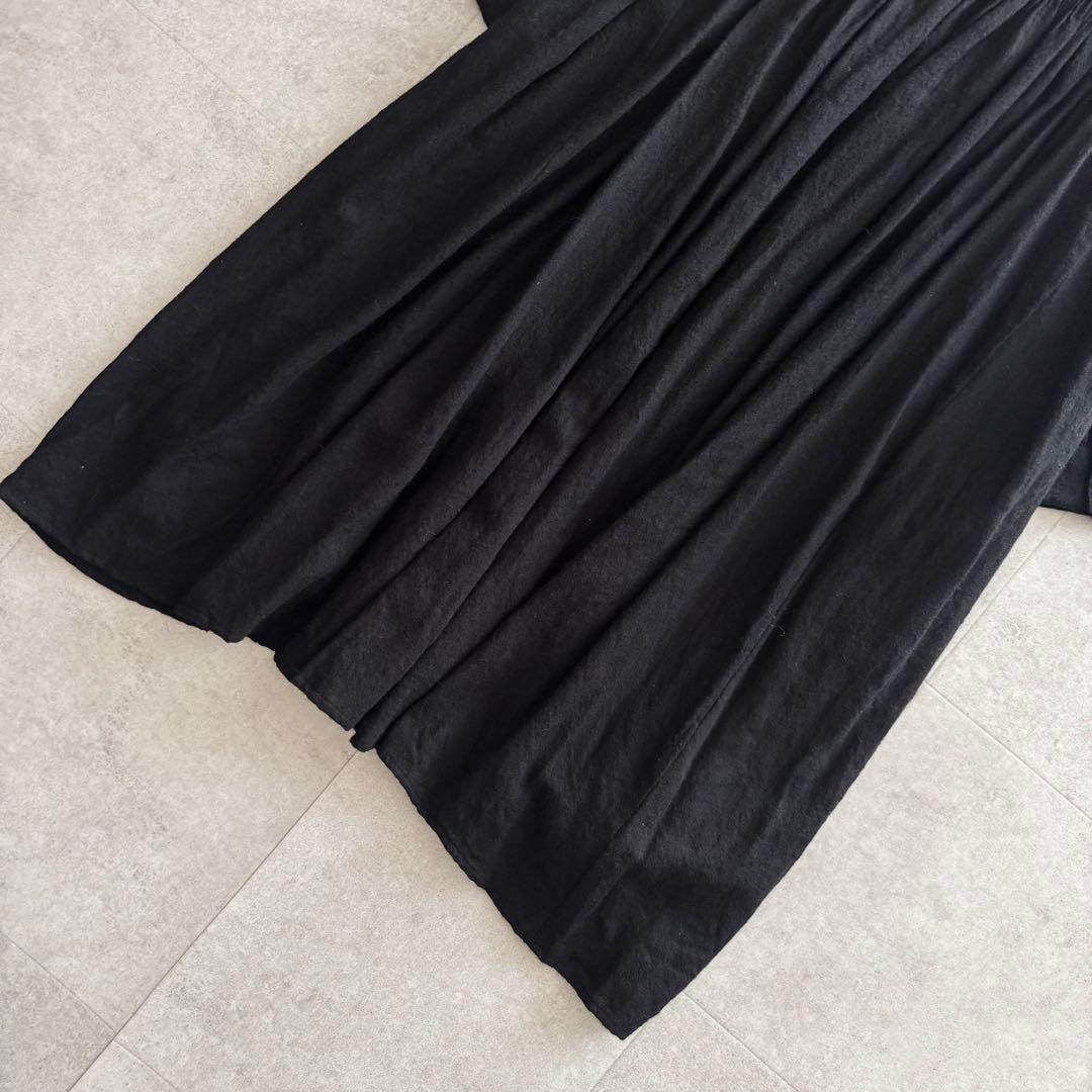 メゾンドソイル　ウール ピンタック ロングワンピース　フレア　黒