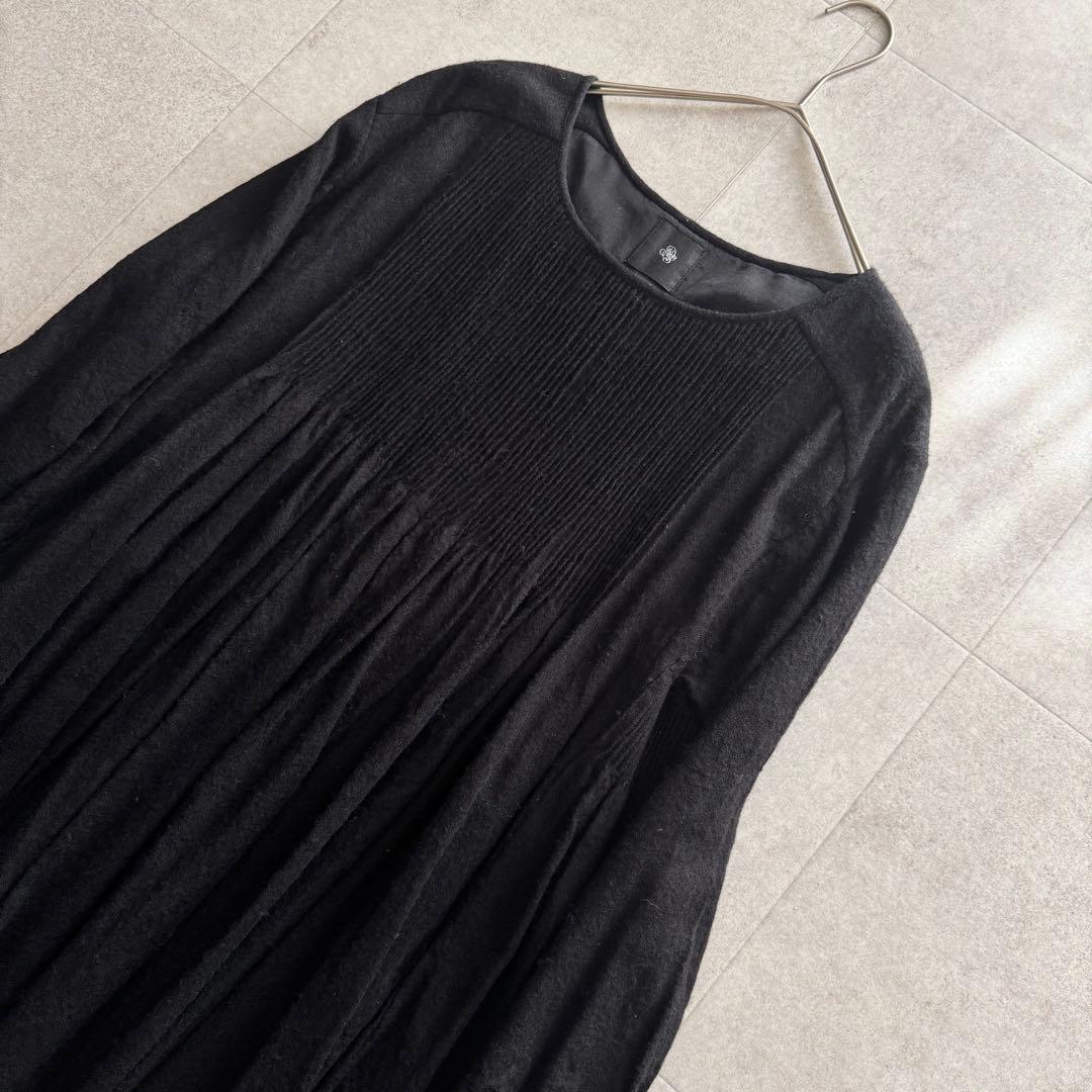 メゾンドソイル　ウール ピンタック ロングワンピース　フレア　黒