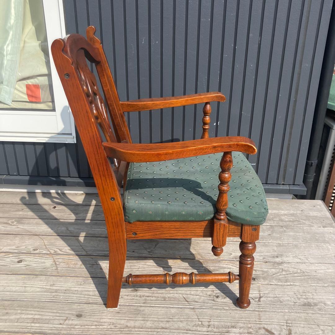 アンティーク 木製椅子 彫刻装飾 アームチェア ダイニングチェア ビンテージ