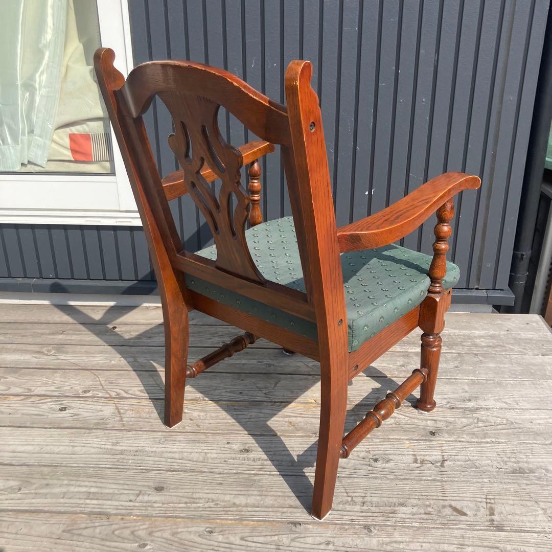 アンティーク 木製椅子 彫刻装飾 アームチェア ダイニングチェア ビンテージ