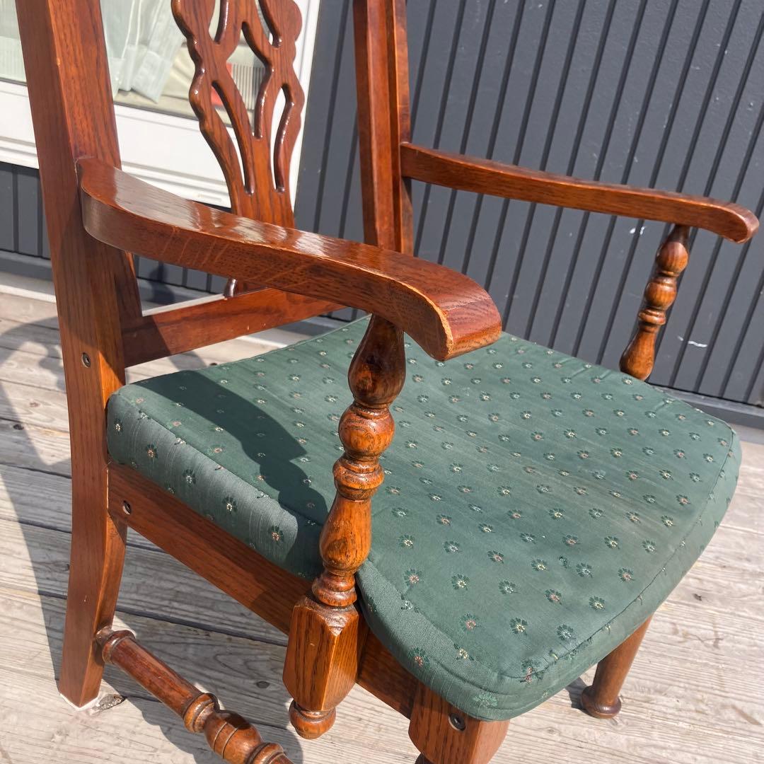 アンティーク 木製椅子 彫刻装飾 アームチェア ダイニングチェア ビンテージ