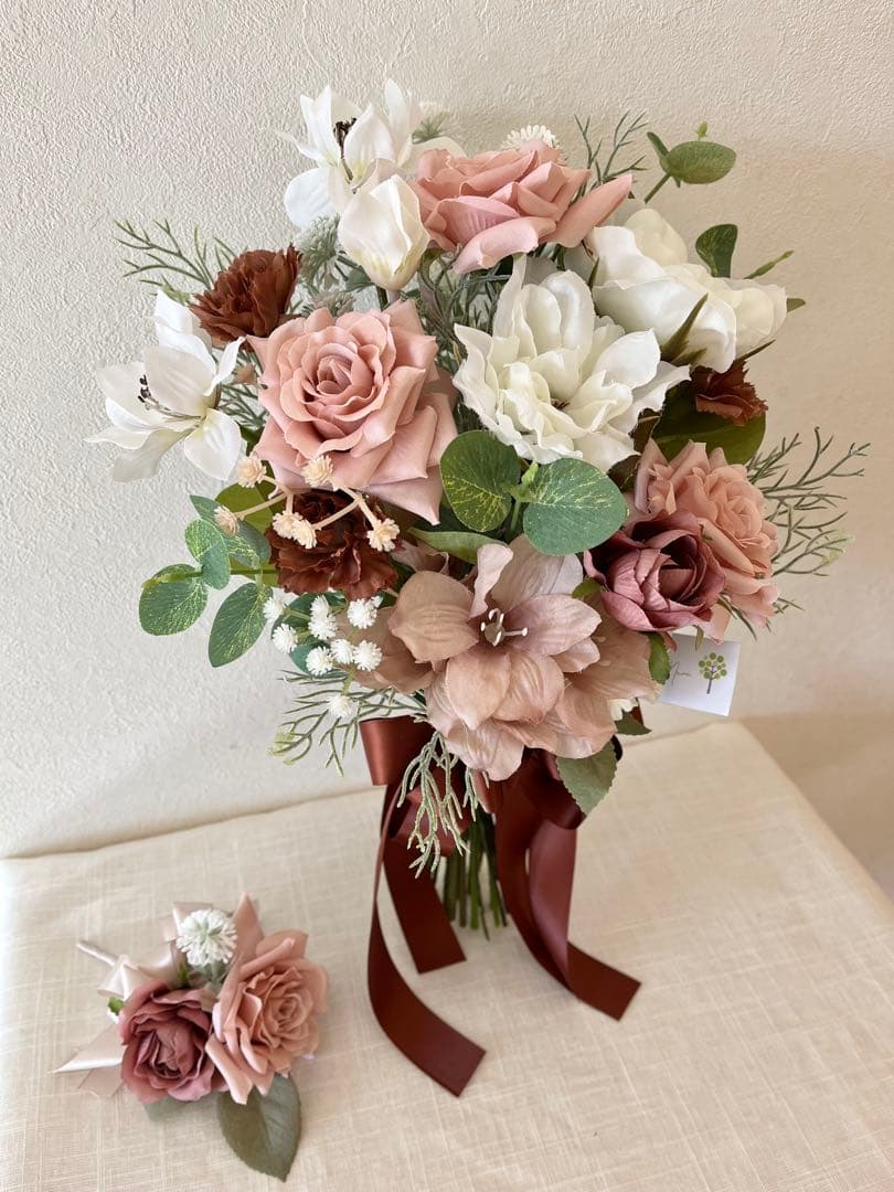 ウェディングブーケとブートニアのセット♡くすみピンクブーケ♡前撮り♡挙式♡