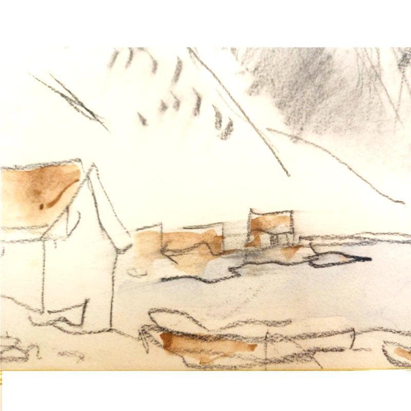 ☆田辺三重松☆「ノルウェー（バレストランド）」　デッサン画　未使用額！