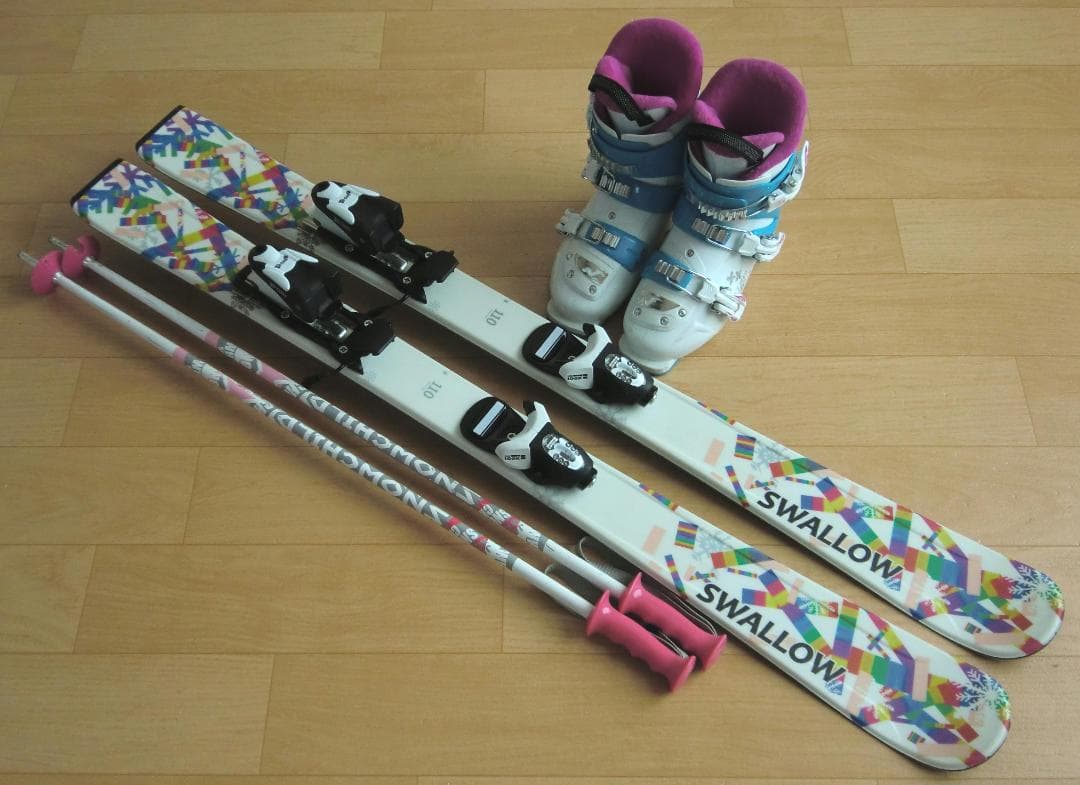 ■■送料無料■SWALLOW■子供用スキー4点セット■板110/靴21.5■■