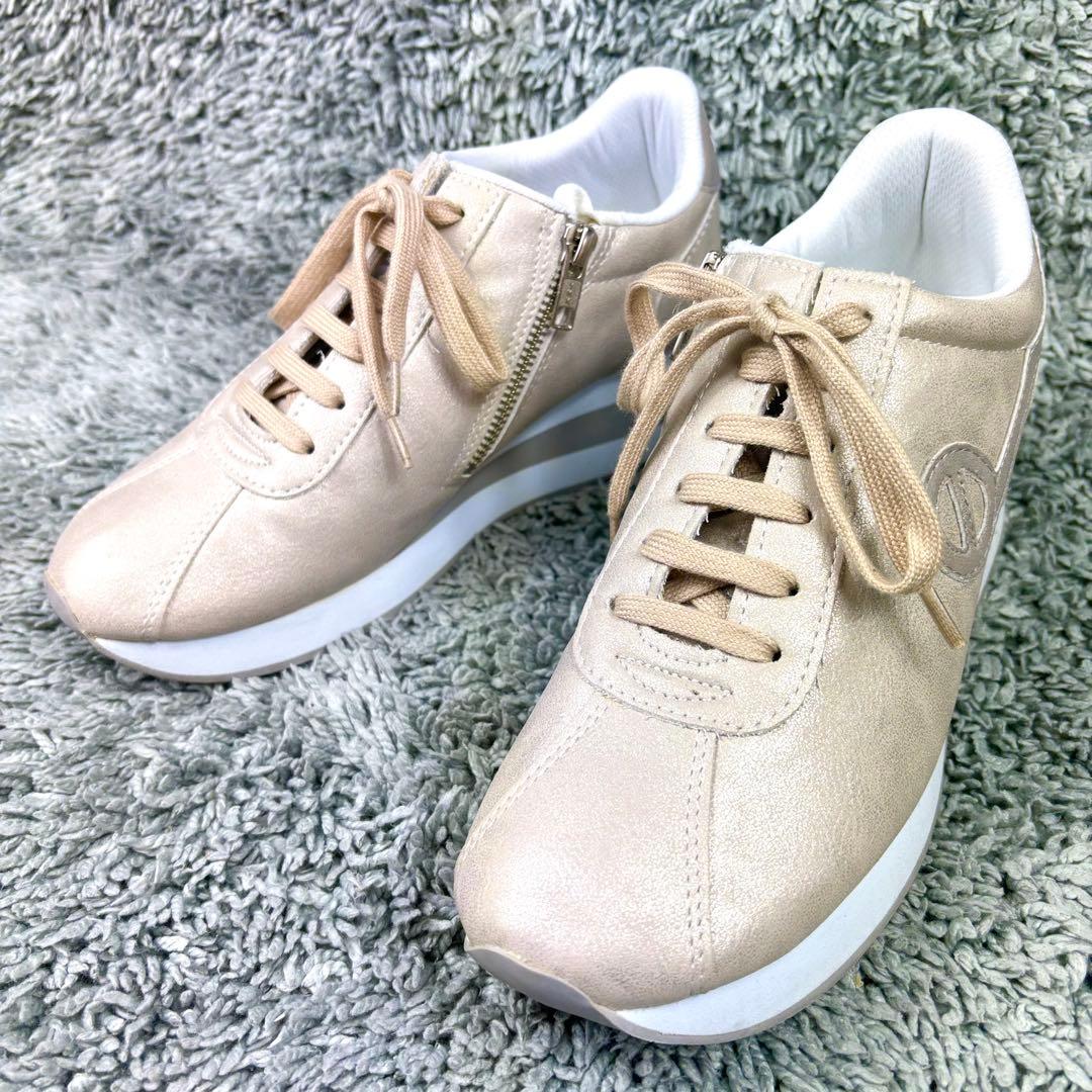 美品✨ノーネーム スピード ベージュ ゴールド 厚底 スニーカー 37 23.5