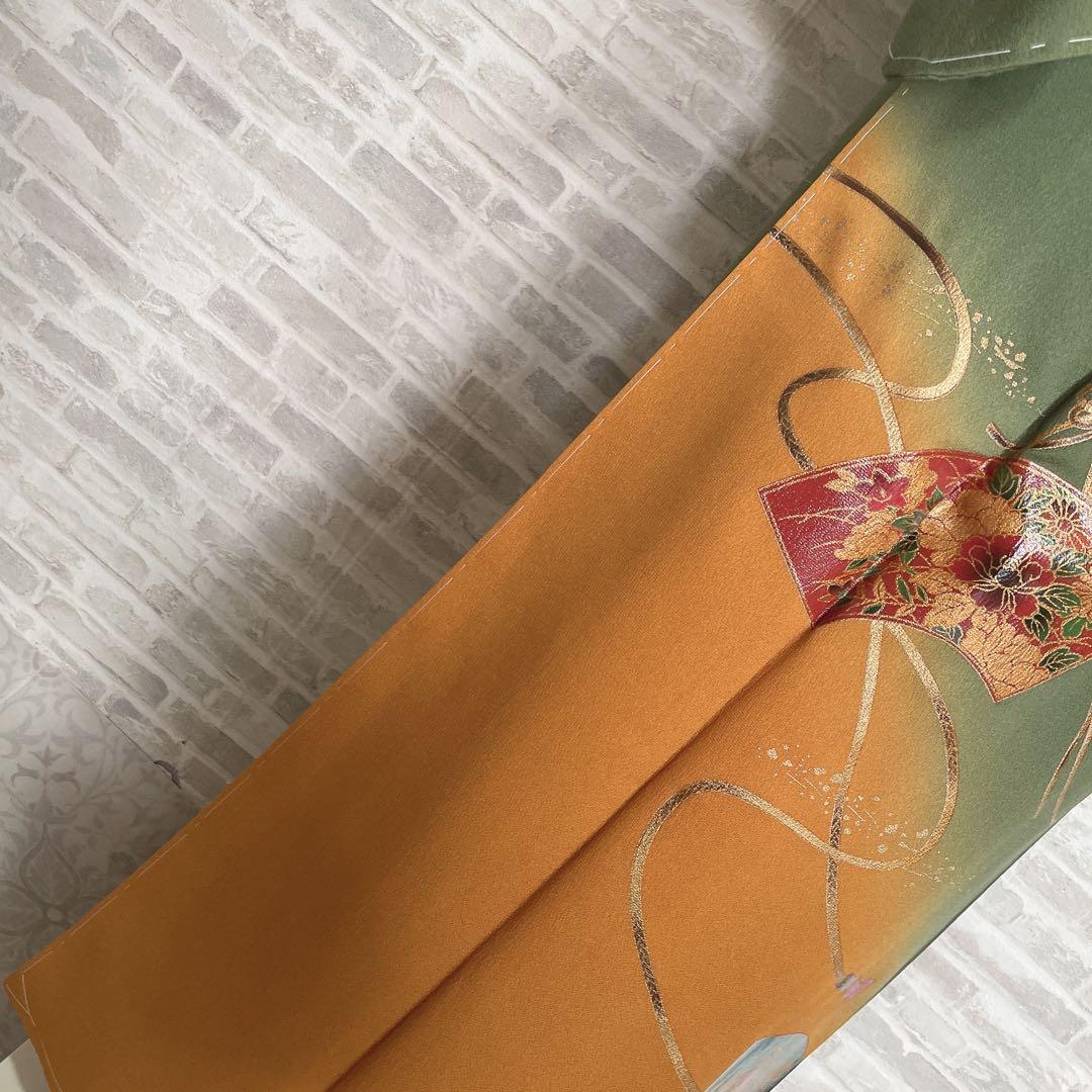 訪問着　フルセット　栞　地紙　紐紋様　エキゾチックカラー　躾糸付き　着物　Q5