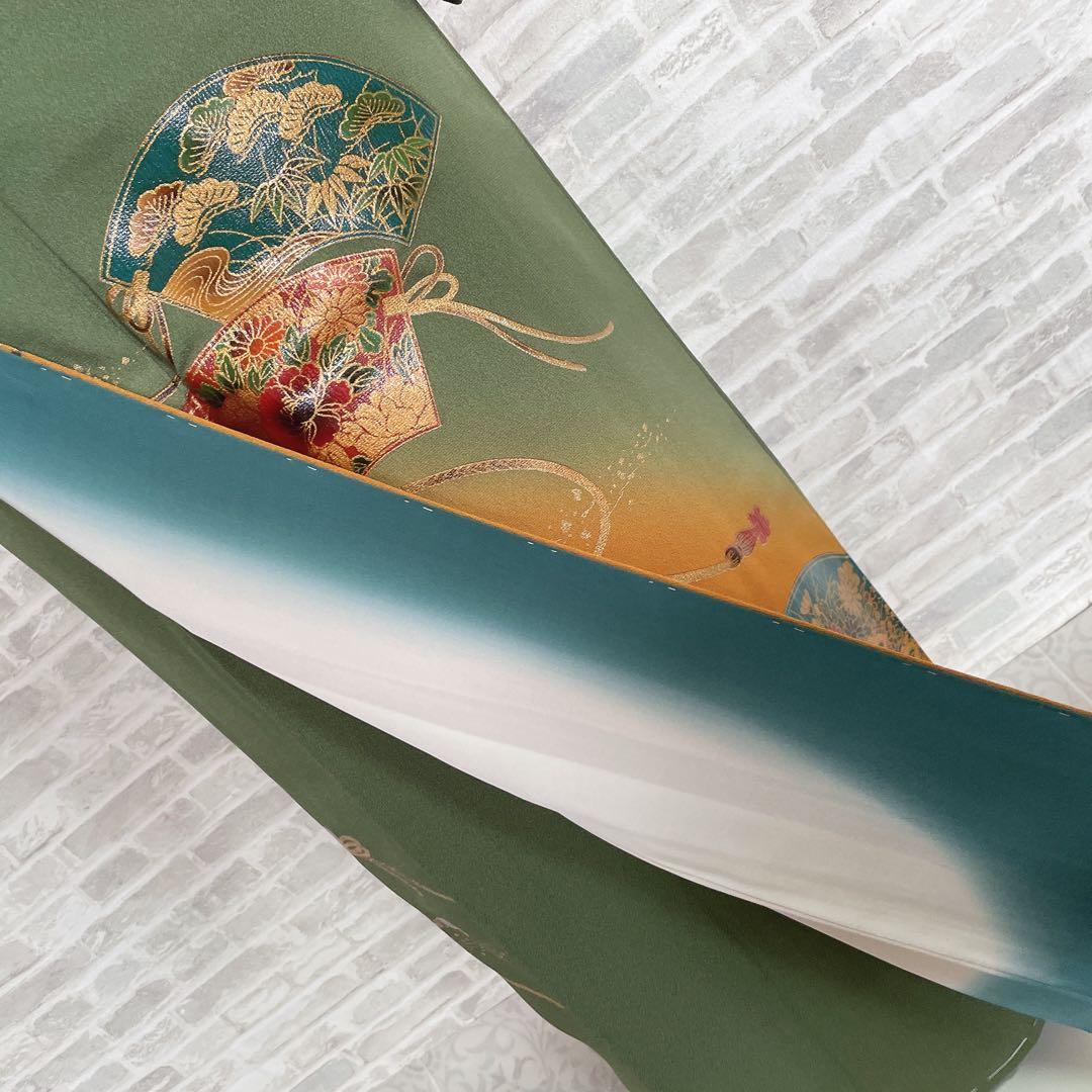 訪問着　フルセット　栞　地紙　紐紋様　エキゾチックカラー　躾糸付き　着物　Q5