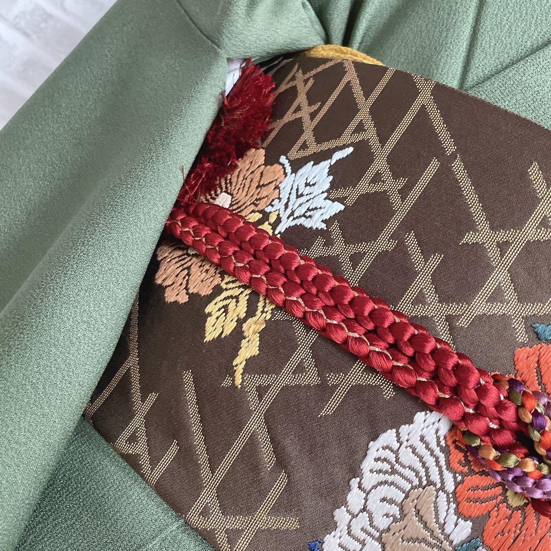 訪問着　フルセット　栞　地紙　紐紋様　エキゾチックカラー　躾糸付き　着物　Q5