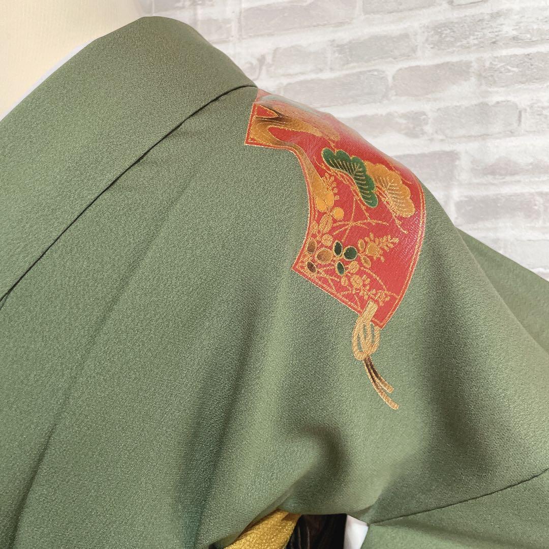 訪問着　フルセット　栞　地紙　紐紋様　エキゾチックカラー　躾糸付き　着物　Q5