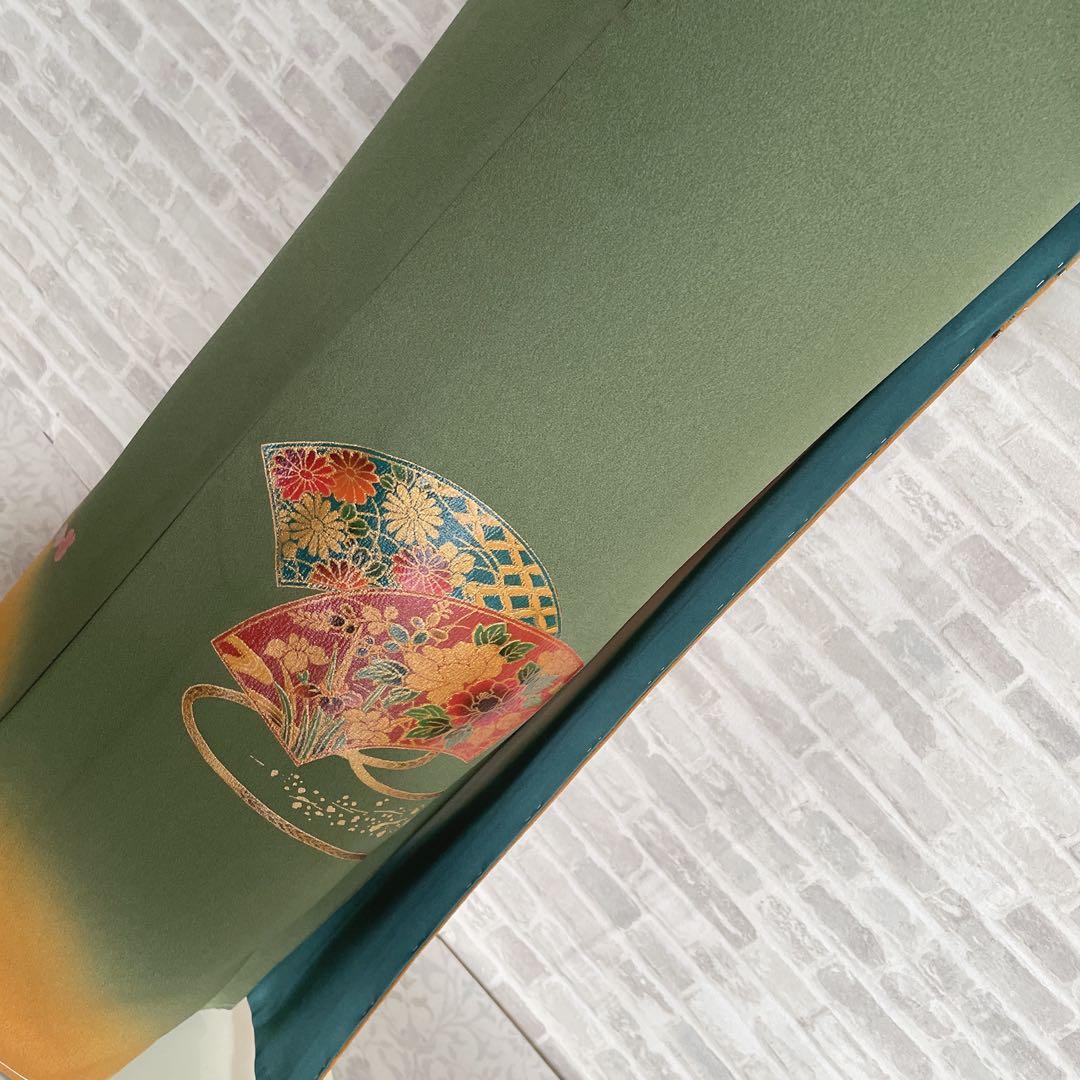 訪問着　フルセット　栞　地紙　紐紋様　エキゾチックカラー　躾糸付き　着物　Q5