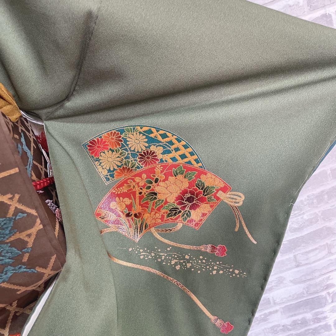 訪問着　フルセット　栞　地紙　紐紋様　エキゾチックカラー　躾糸付き　着物　Q5