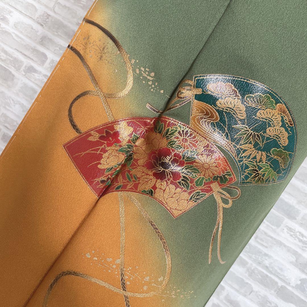 訪問着　フルセット　栞　地紙　紐紋様　エキゾチックカラー　躾糸付き　着物　Q5