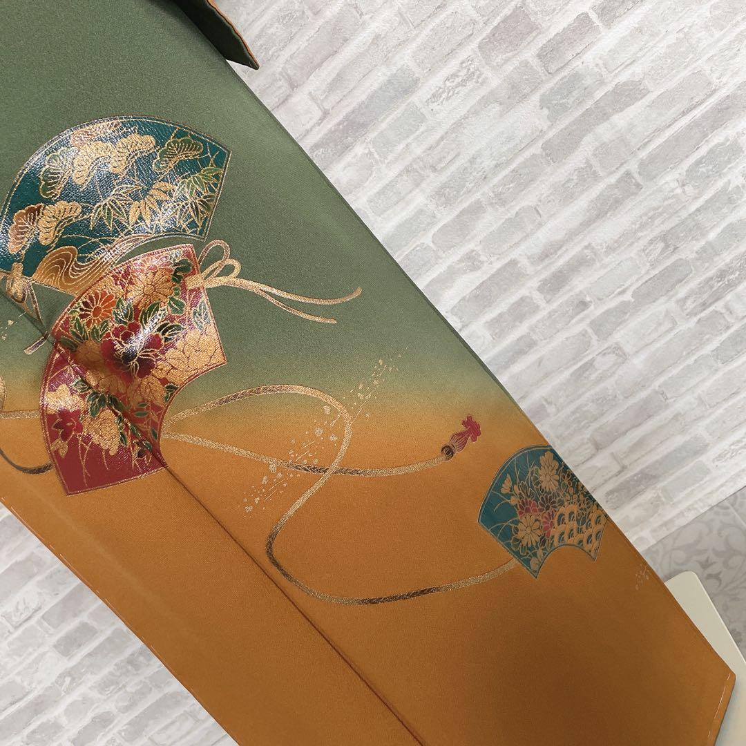 訪問着　フルセット　栞　地紙　紐紋様　エキゾチックカラー　躾糸付き　着物　Q5