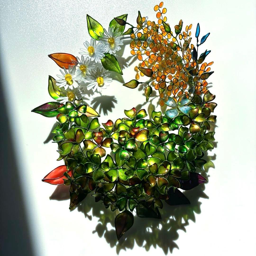 大きな　春いっぱいリース　ワイヤークラフト　ディップアート　壁飾り　アート