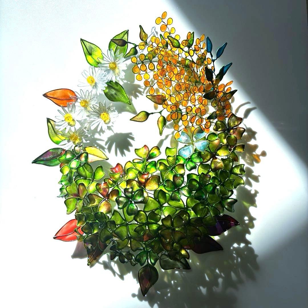 大きな　春いっぱいリース　ワイヤークラフト　ディップアート　壁飾り　アート