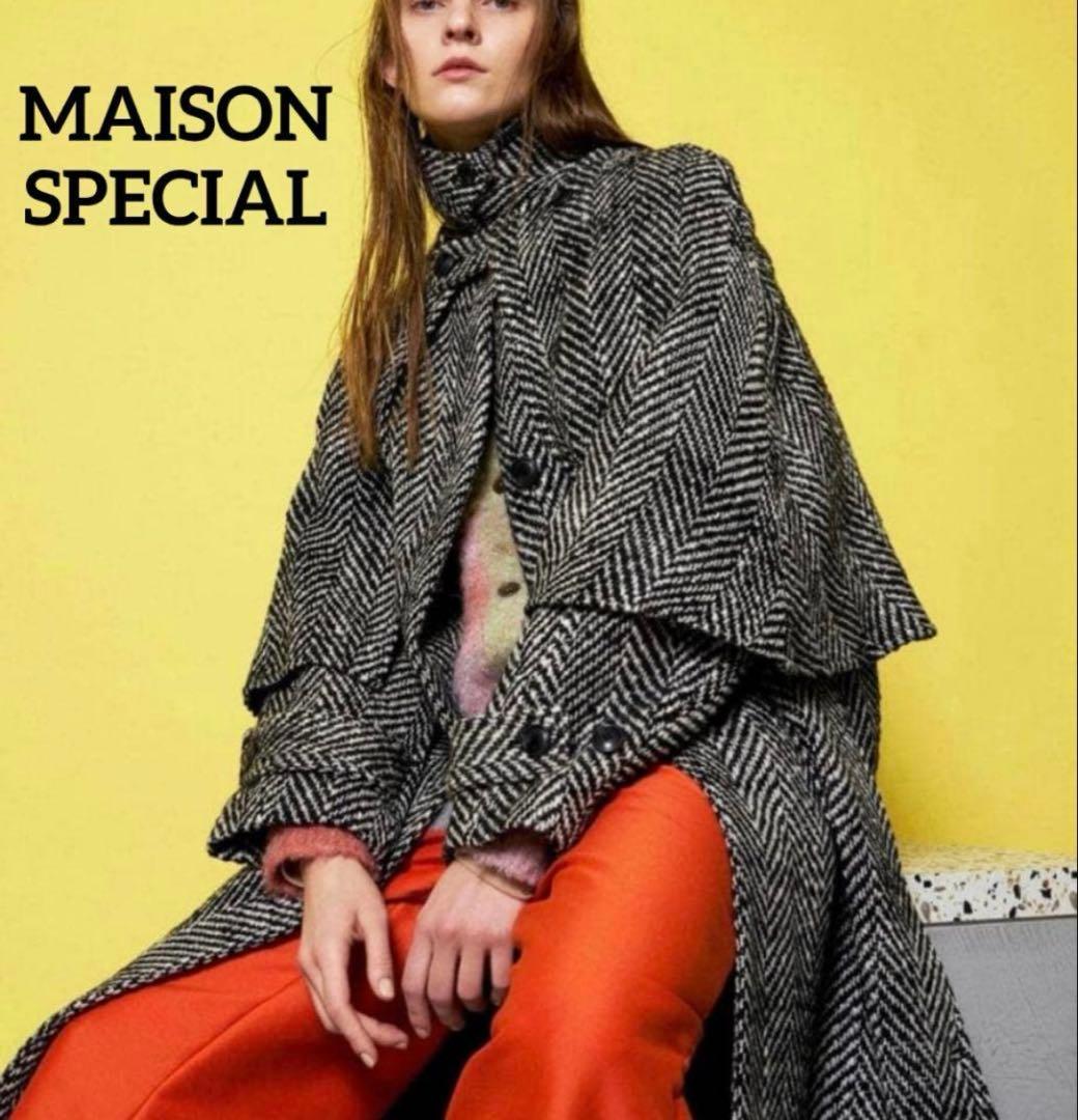MAISON SPECIAL ヘリンボーン　ケープ　コート ツイード　FREE