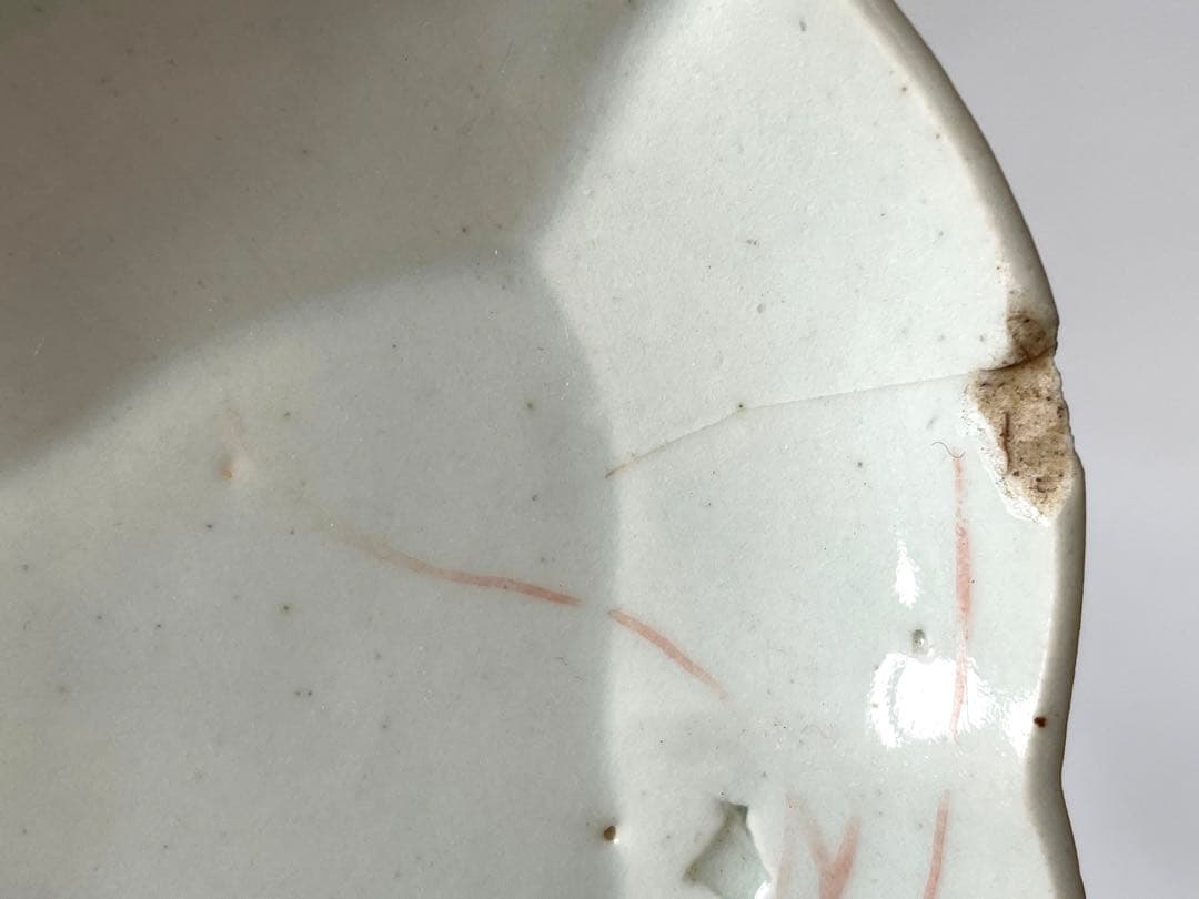 骨董　アンティーク　色絵古九谷　古伊万里　染付　赤絵　海老文様　変形皿　木瓜皿