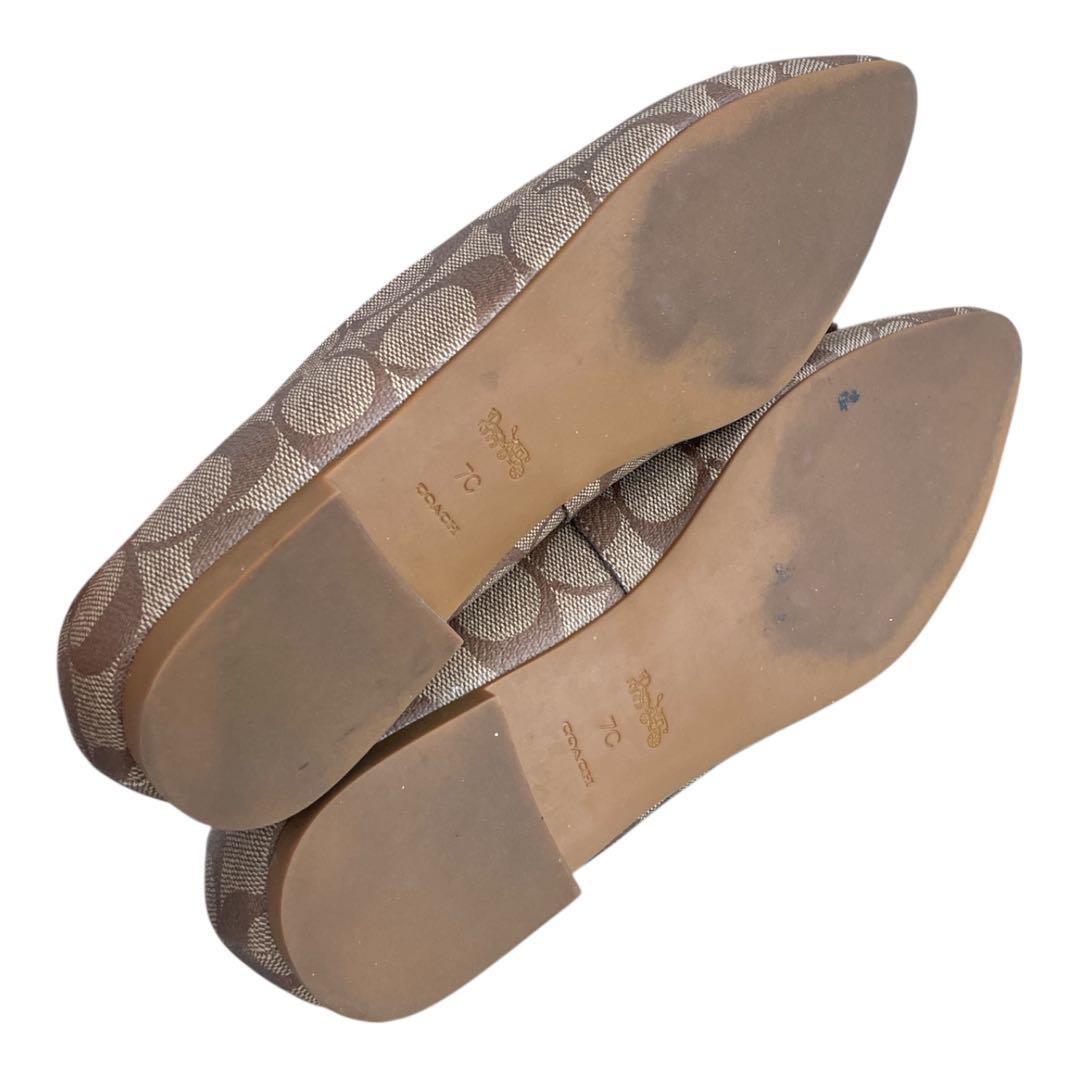 極美品　コーチ　シグネチャー　フラットシューズ　パンプス　リボン　ロゴ　24㎝