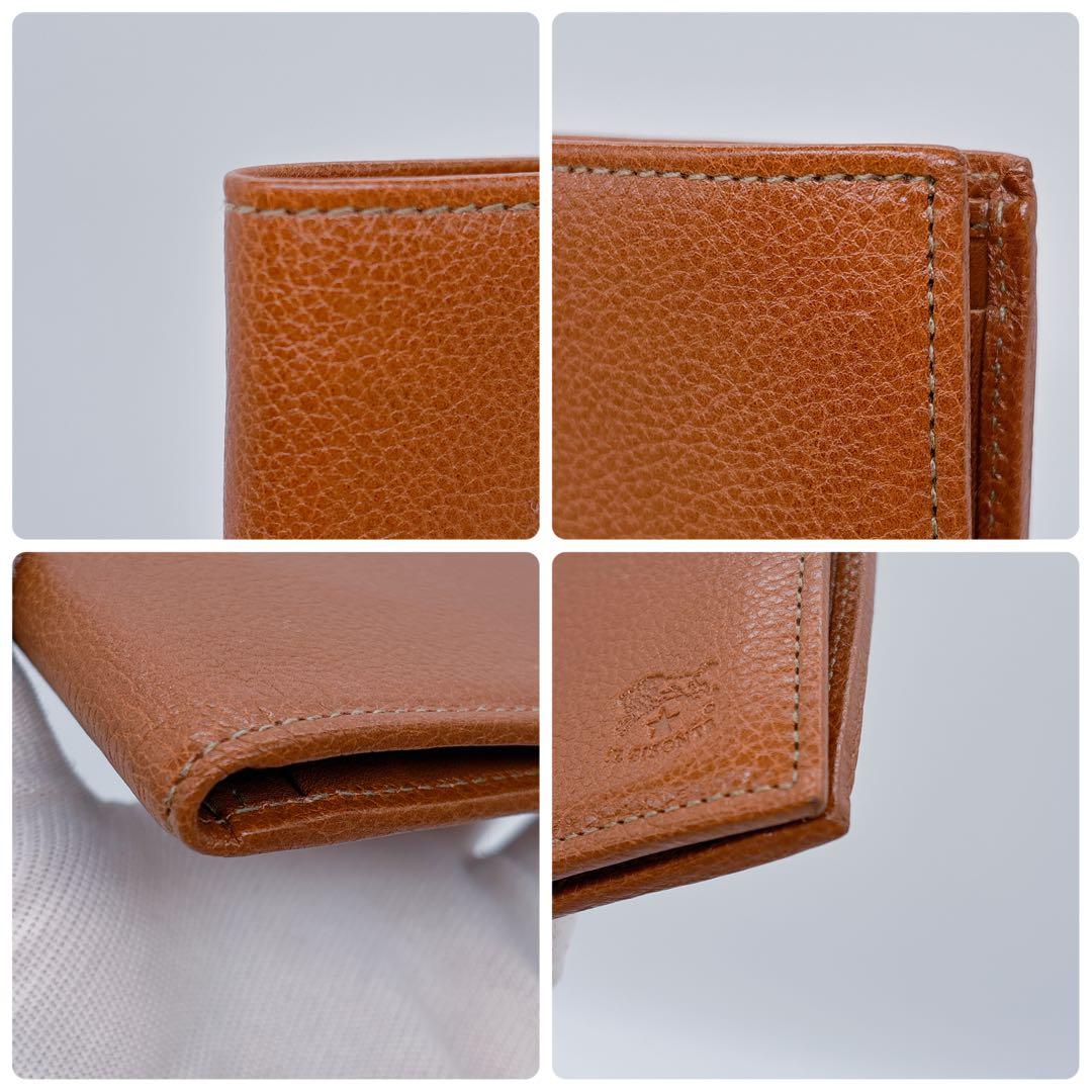 未使用級♡イルビゾンテ 二つ折り財布 型押し レザー ブラウン コンパクト